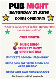 Saturday 21 June - Pub Night 